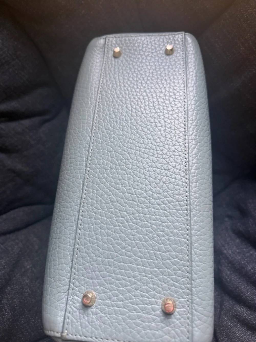 Furla Pebbled Leather Satchel in Pale Blue with Gold Hardware